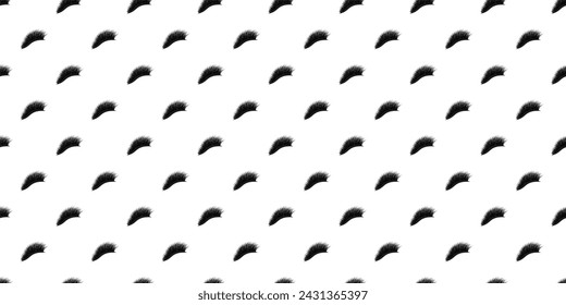 Eyelashes seamless pattern vector illustration. Black and white lashes template print with closed female eyes. Beauty, fashion, makeup background. Mascara wallpaper for lamination, extension cards