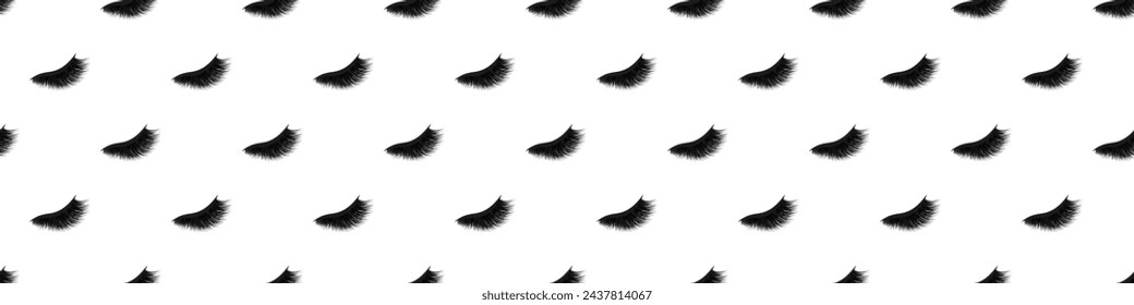 Eyelashes seamless pattern vector illustration. Black and white lashes template print with closed eyes. Beauty, fashion, makeup background. Mascara wallpaper for lamination, extension cards.