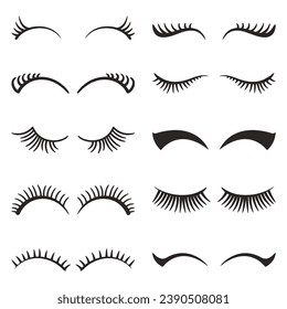 Eyelashes Set Isolated On White Background. Variety Of Lashes In Different Lengths And Styles, Enhancing Eyes With A Captivating And Alluring Look. Mascara Graphic Design Elements. Vector Illustration