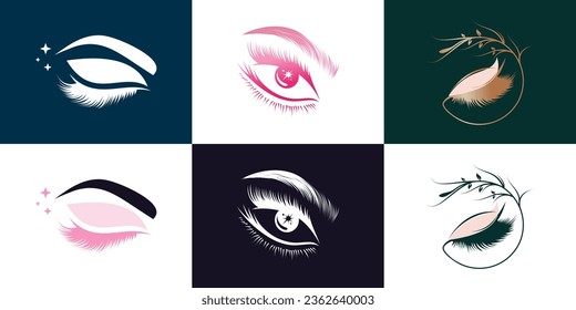 Eyelashes set logo design with unique concept style Premium Vector