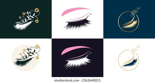 Eyelashes set logo design with unique concept style Premium Vector