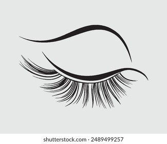 Eyelashes set on white background, Professional glamor makeup. Bottled eyelashes of girls, Flat style with hand drawn lashes and brow.eps
