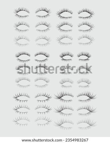 Eyelashes set on white background, girl, salon, mascara, illustration, beauty, eyelash, lash, eye, isolated, vector illustration, vector, false