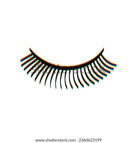 Eyelashes sign. Black Icon with vertical effect of color edge aberration at white background. Illustration.