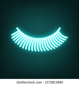 Eyelashes sign. Cyan neon icon in the dark. Bluring. Luminescence. Illustration.