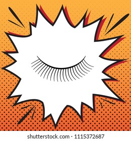 Eyelashes sign. Vector. Comics style icon on pop-art background.
