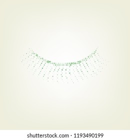 Eyelashes sign. Vector. Green hexagon rastered icon and noised opacity and size at light green background with central light.