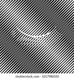 Eyelashes sign. Vector. Icon. Hole in moire background.