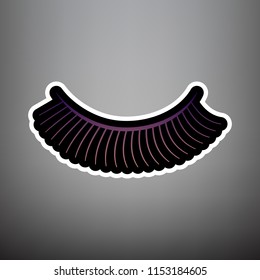 Eyelashes sign. Vector. Violet gradient icon with black and white linear edges at gray background.