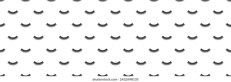 Eyelashes vector seamless banner. Cute wallpaper with closed female eyes. Cartoon lashes repeated texture for girly designs and backgrounds, beauty and fashion prints. Make up backdrop.