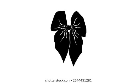 Eyelet Embroidered Bow Barrette Clip, black isolated silhouette