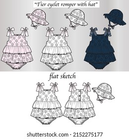 Eyelet Tier Baby Romper With Hat.