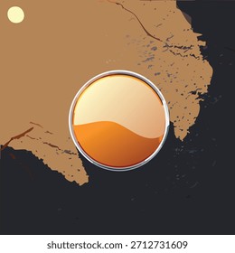 Una ilustración a nivel de los ojos muestra un círculo naranja reflectante contra un fondo de color mixto. La composición emplea un estilo plano con iluminación degradada, sugestivo de un diseño digital.