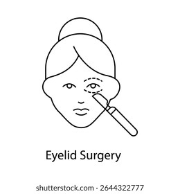 Eyelid Surgery Eye Icon Representing Rejuvenation and Lift of Eyelids icon with editable stroke.