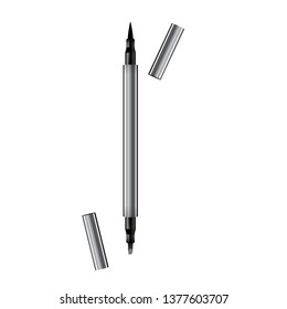 Eyeliner 3d template pencil. Make up realistic pen. Liner. Crayon. Cosmetic Makeup Metallic Eyeliner Pencils. Vector Illustration.