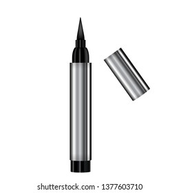 Eyeliner 3d template pencil. Make up realistic pen. Liner. Crayon. Cosmetic Makeup Metallic Eyeliner Pencils. Vector Illustration.