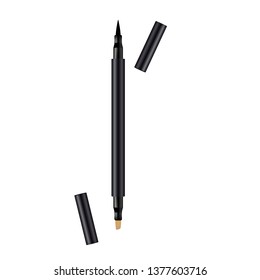 Eyeliner 3d template pencil. Make up realistic pen. Liner. Crayon. Cosmetic Makeup Metallic Eyeliner Pencils. Vector Illustration.