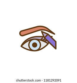 Eyeliner and correction eyebrow shaping filled outline icon, line vector sign, linear colorful pictogram isolated on white. makeup symbol, logo illustration. Pixel perfect vector graphics