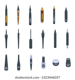 Iconos de Eyeliner establecen vectores isométricos. Flecha de mujer. Diseño de moda