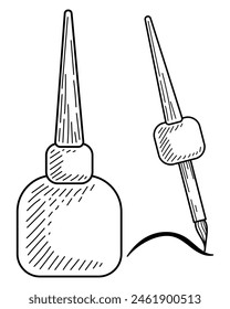 Linea delineadora. Maquillaje facial. Herramienta para dibujar flechas en los párpados. Ilustración de boceto de Vector dibujado a mano. Cosméticos decorativos.