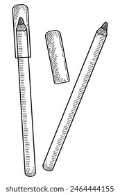 Linea delineadora. Maquillaje facial. Cosméticos decorativos. Herramienta para dibujar en párpados y cejas. Ilustración de boceto de Vector dibujado a mano.