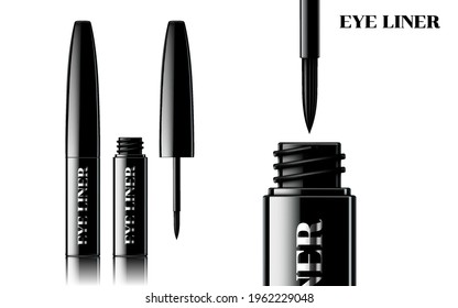 Eyeliner. Liquid 3d liner. Cosmetics template. Female cosmetic tube. Vector illustration. isolated white background.