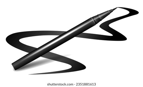 Eyeliner for makeup - 3D realistic illustration with sample stroke of ink. Vector illustration