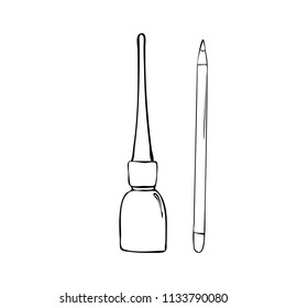 eyeliner and pencil for eye. Make up cosmetic. Pink beauty object