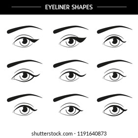 Eyeliner shapes. Different ways of eye makeup. Ways to apply eyeliner illustration