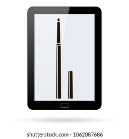 eyeliner vector icon on a realistic tablet . Flat design style.