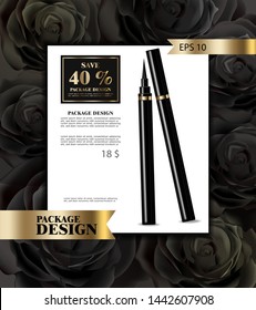 Eyeliner Vector realistic mock up. Product placement design. Advertise banner sale template. Golden tube. 3d illustration