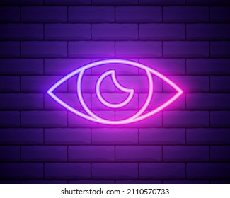 EyeNeonneye neon icon. Elements of media, press set. Simple icon for websites, web design, mobile app, info graphics isolated on brick wall background