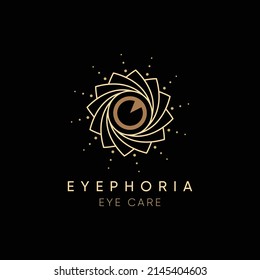 logotipo de cuidado ocular de eyephoria, lujoso creativo con vector de flor de línea