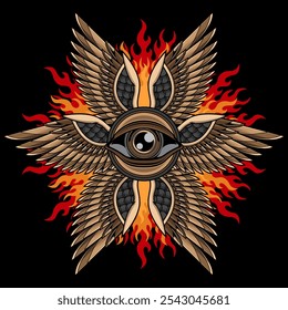 eyes with angel wings tattoo, vector EPS 10