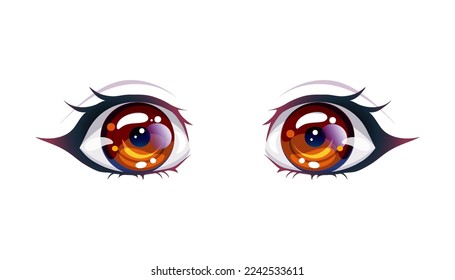 Niña de anime de ojos. Ilustración vectorial al estilo manga aislada en fondo blanco. Imagen vectorial de una mirada penetrante, separada del fondo.