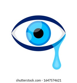 eyes blue and tears cry graphic isolated on white, eyes look simple shape, eyeball and teardrop sign for vision sight and optical care concept, eyes and tear drops clip art, illustration crying eyes