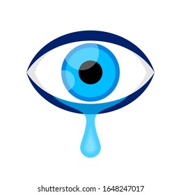 eyes blue and tears cry graphic isolated on white, eyes look simple shape, eyeball and teardrop sign for vision sight and optical care concept, eyes and tear drops clip art, illustration crying eyes