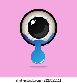 Eyes blue and tears cry graphic isolated on pink, eyes look simple shape, eyeball and teardrop sign for vision sight and optical care concept, eyes and tear drops clip art, illustration crying eyes