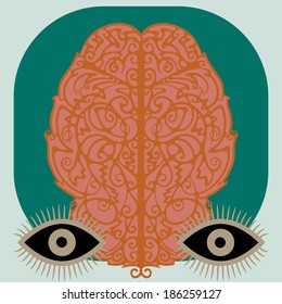 Eyes and brain. Abstract image of a head with a picture of the inside.