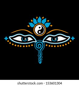 Eyes of Buddha, symbol wisdom & enlightenment, negative, 3c