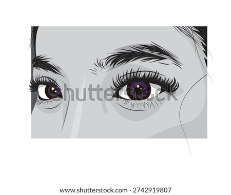 Eyes capture captivating gaze and expressive eyebrows in artistic closeup. Suitable for beauty, fashion, emotions, and lifestyle designs.