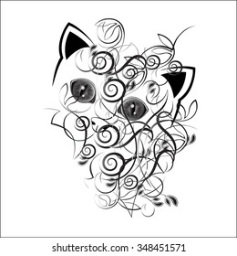 Eyes of a cat in a vegetable pattern. Vector illustration.