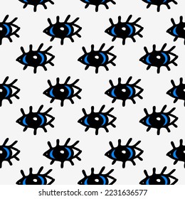 eyes and chamomiles flowers seamless trendy pattern
