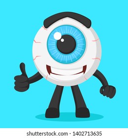 Eyes character smiling and showing like on the blue background.