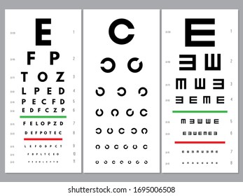 Eyes charts. Ophthalmology vision test alphabet and letters optical alphabet letters vector set