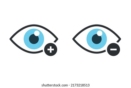 Eyes check with minus and plus sign icon isolated on white background. Vector stock