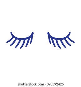 Eyes closed, lashes hand drawn vector illustration. Blue lines
