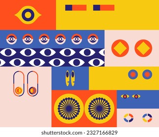 Eyes collection illustration background element pattern colorful fabric textile printable card banner poster editable
