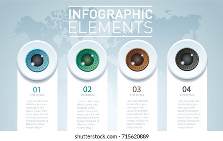 eyes color infographic. Vector template with 4 options. Can be used for web, diagram, graph, presentation, chart, report, step by step infographics. Abstract background 