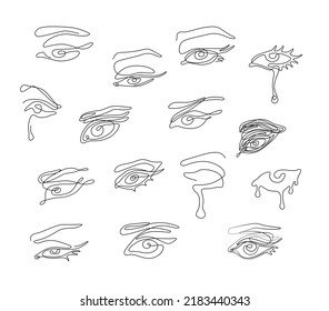 Dibujo continuo de ojos, tatuaje pequeño, impresión para diseño de ropa y logotipo, diseño de emblema o logotipo, logotipo para eyelash de estudio, ilustración vectorial aislada.